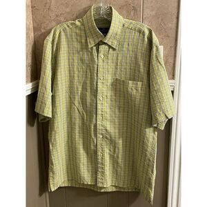 Bugatchi Yellow Plaid‎ Men's Shirt Short Sleeved Size Medium